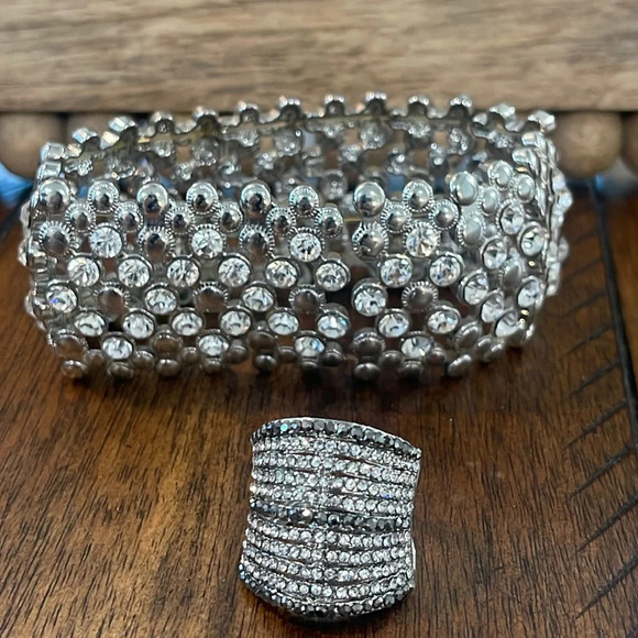 Jewelry - Ring size 8 bracelet rhinestone paved silver tone bling bling fashion jewelry